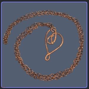 HANDMADE Copper Wire Wrapped Heart Pendant Long Chain Necklace